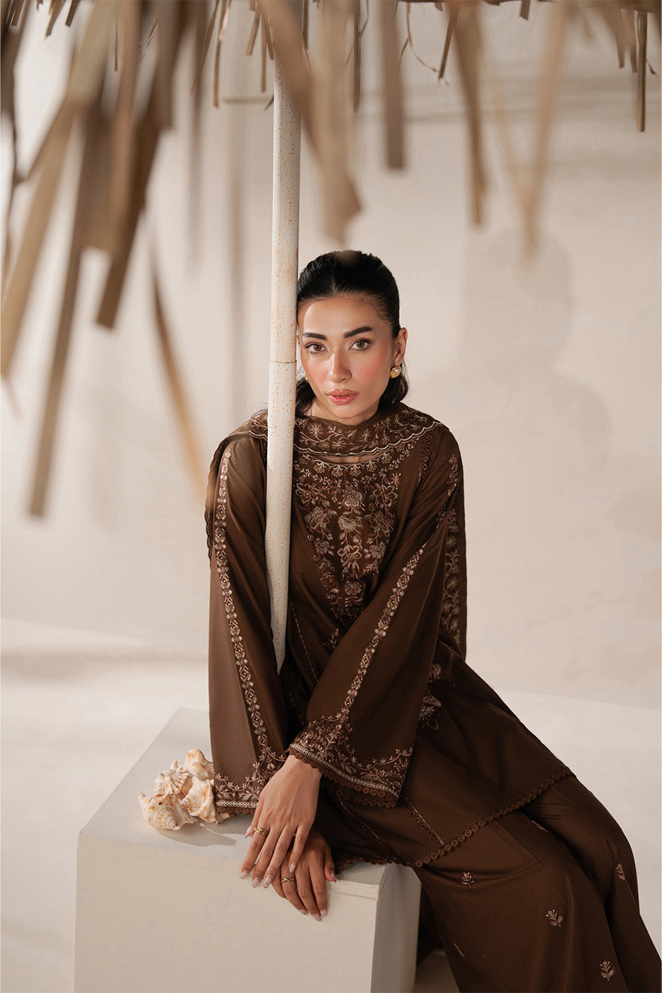 3 PIECE EMBROIDERED LAWN SUIT-RUSTIC BRONZE (UNSTITCHED)