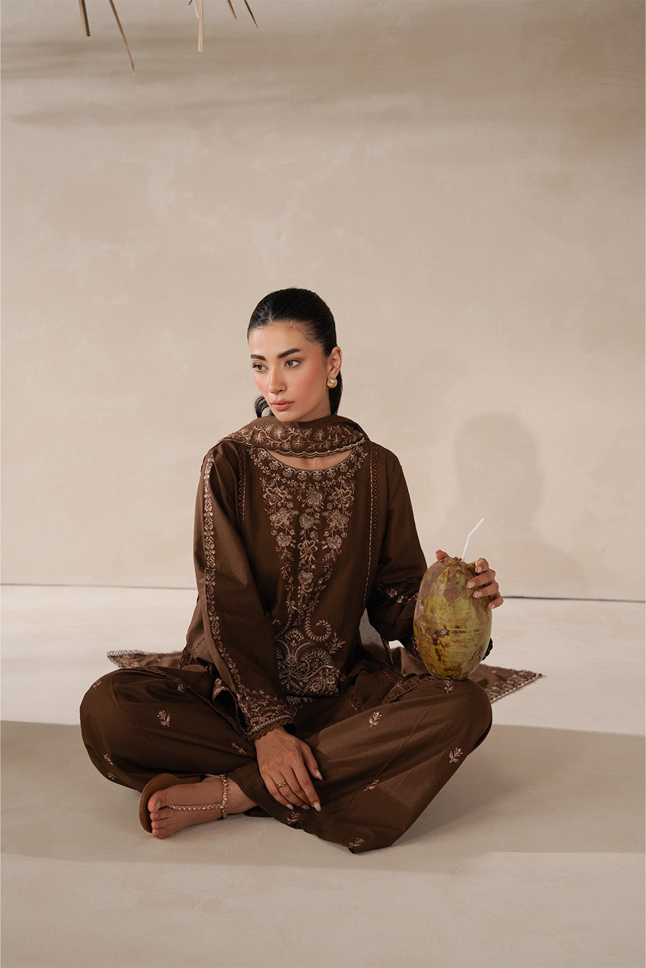 3 PIECE EMBROIDERED LAWN SUIT-RUSTIC BRONZE (UNSTITCHED)