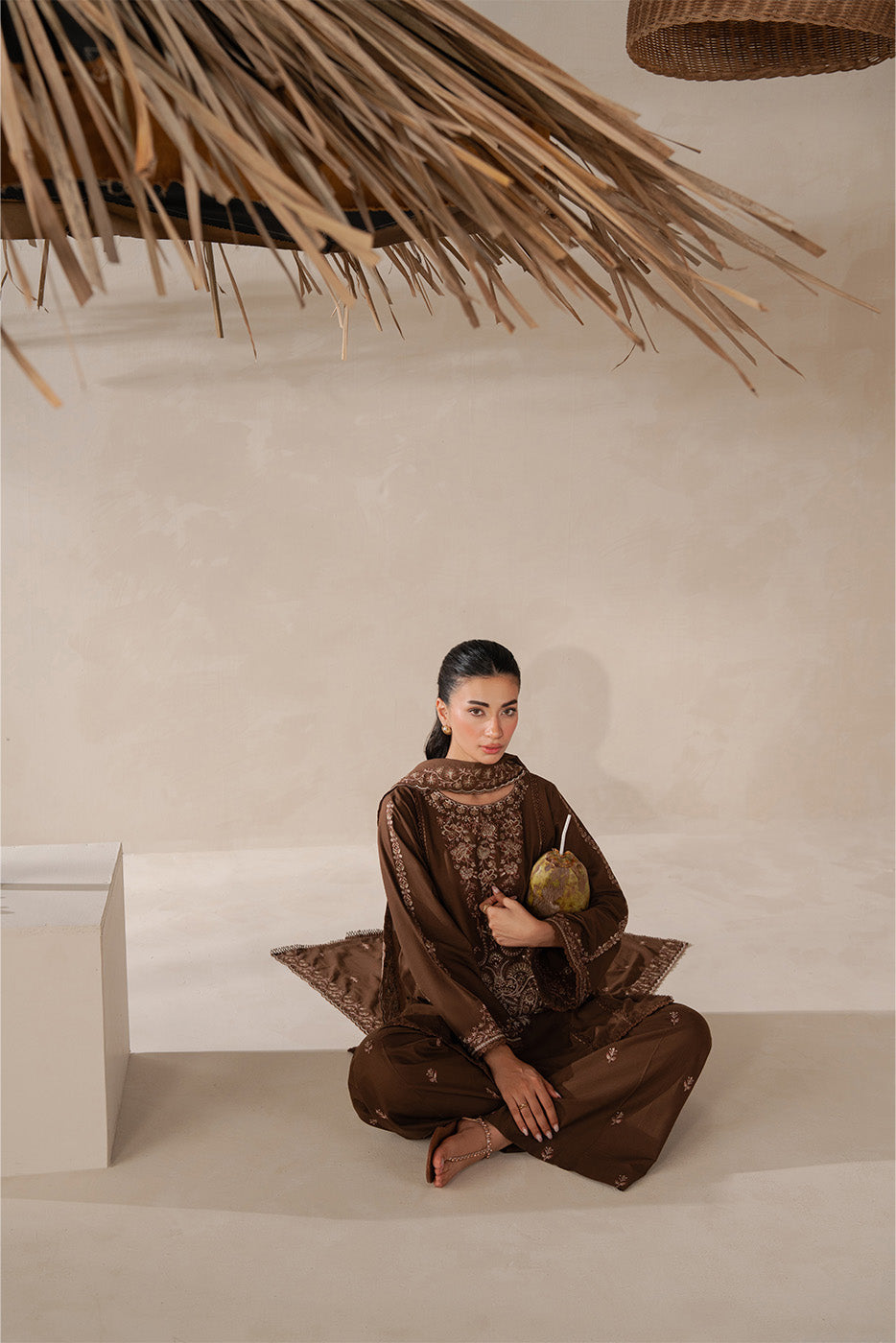 3 PIECE EMBROIDERED LAWN SUIT-RUSTIC BRONZE (UNSTITCHED)