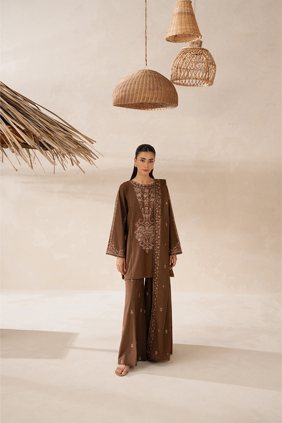3 PIECE EMBROIDERED LAWN SUIT-RUSTIC BRONZE (UNSTITCHED)