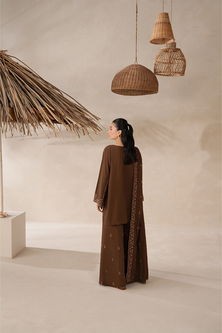 3 PIECE EMBROIDERED LAWN SUIT-RUSTIC BRONZE (UNSTITCHED)