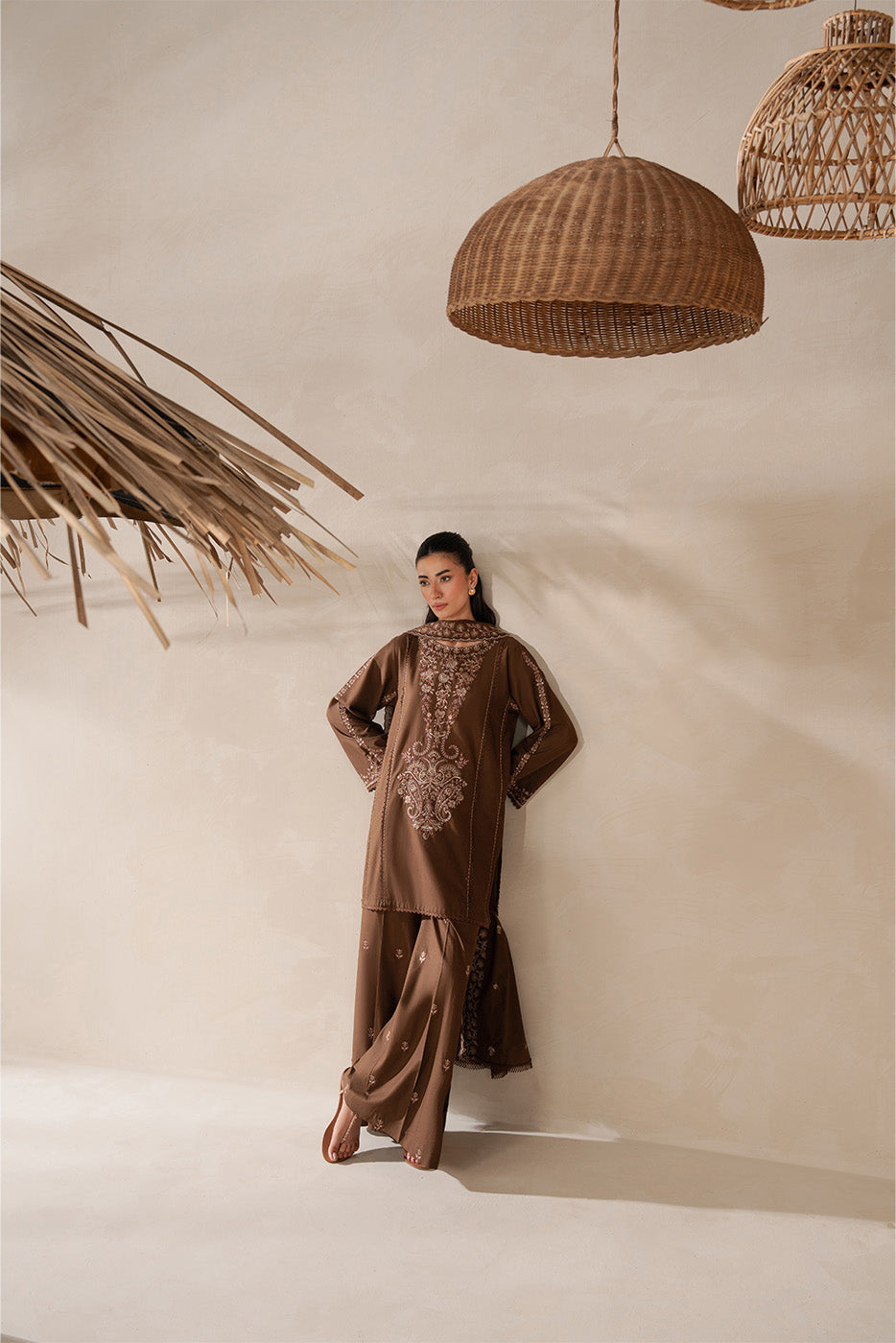 3 PIECE EMBROIDERED LAWN SUIT-RUSTIC BRONZE (UNSTITCHED)