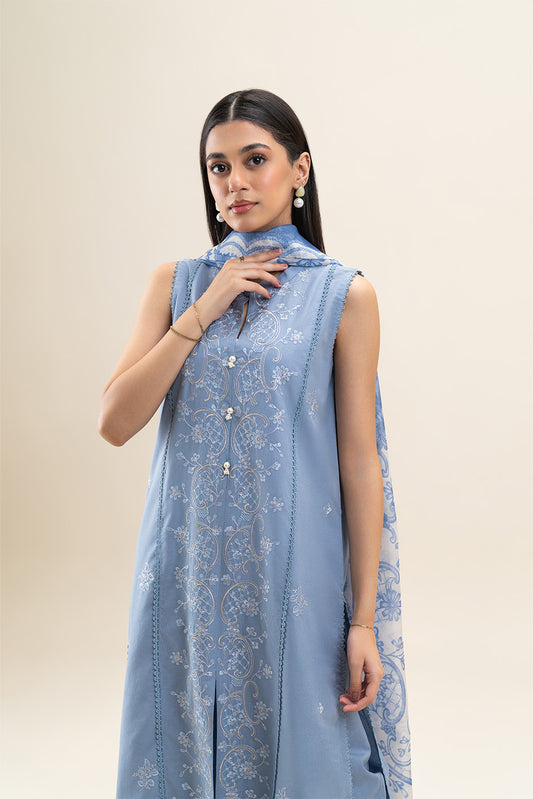 3 PIECE EMBROIDERED LAWN SUIT-SHELL BLISS (UNSTITCHED)