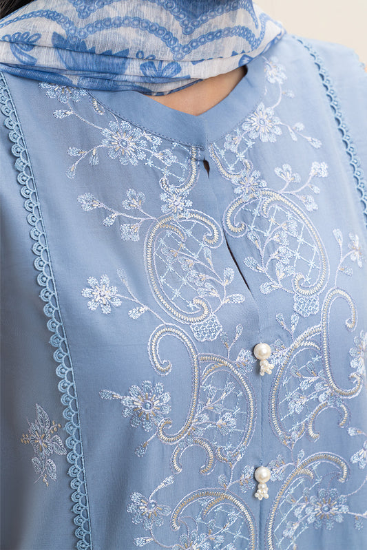 3 PIECE EMBROIDERED LAWN SUIT-SHELL BLISS (UNSTITCHED)