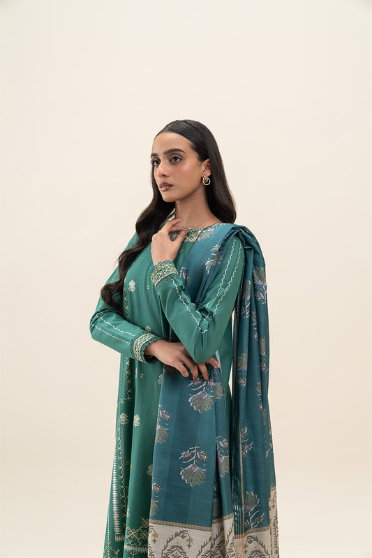 3 PIECE EMBROIDERED LAWN SUIT-SEA MOSS (UNSTITCHED)