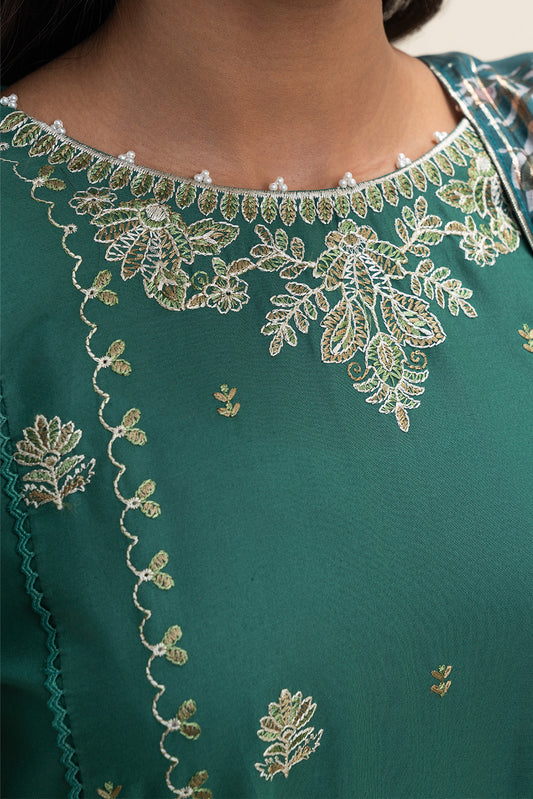 3 PIECE EMBROIDERED LAWN SUIT-SEA MOSS (UNSTITCHED)
