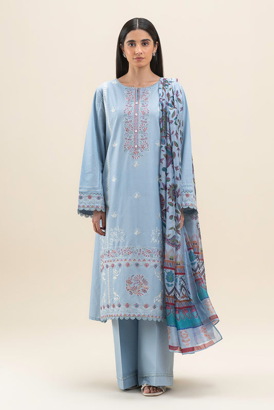 3 PIECE EMBROIDERED LAWN SUIT-CAROLINA BLUE (UNSTITCHED)