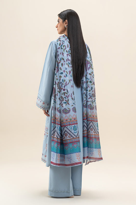 3 PIECE EMBROIDERED LAWN SUIT-CAROLINA BLUE (UNSTITCHED)