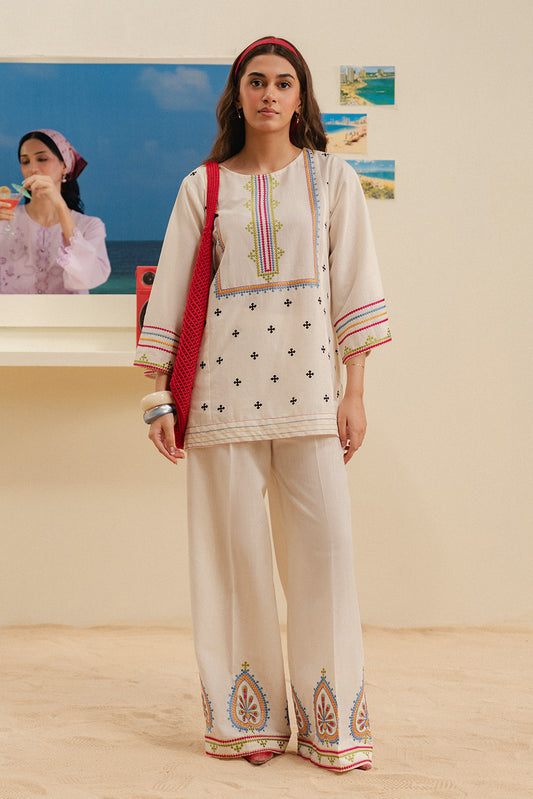 2 PIECE EMBROIDERED SLUB SUIT (FLOW)