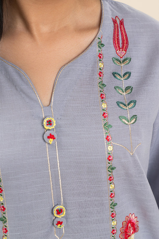 2 PIECE EMBROIDERED SLUB SUIT (PRET)