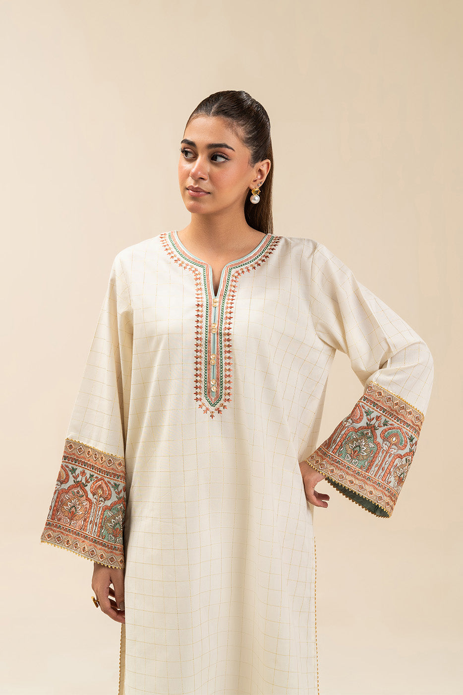 EMBROIDERED YARN DYED LUREX SHIRT (PRET)