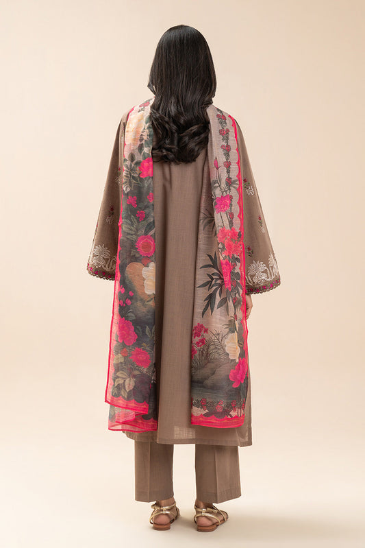 3 PIECE EMBROIDERED TWO WAY SLUB SUIT (PRET)