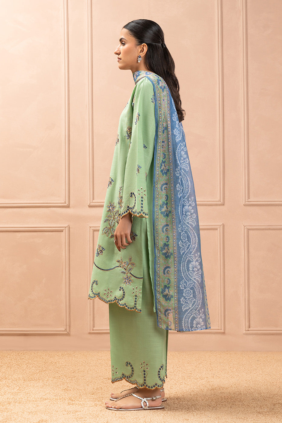 3 PIECE EMBROIDERED TWO WAY SLUB SUIT (HIGH CASUAL)