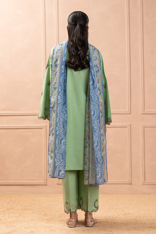 3 PIECE EMBROIDERED TWO WAY SLUB SUIT (HIGH CASUAL)