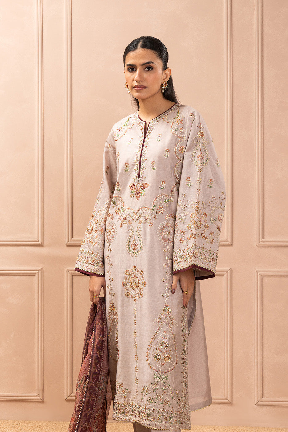 3 PIECE EMBROIDERED TWO TONE SUIT (LUXURY PRET)
