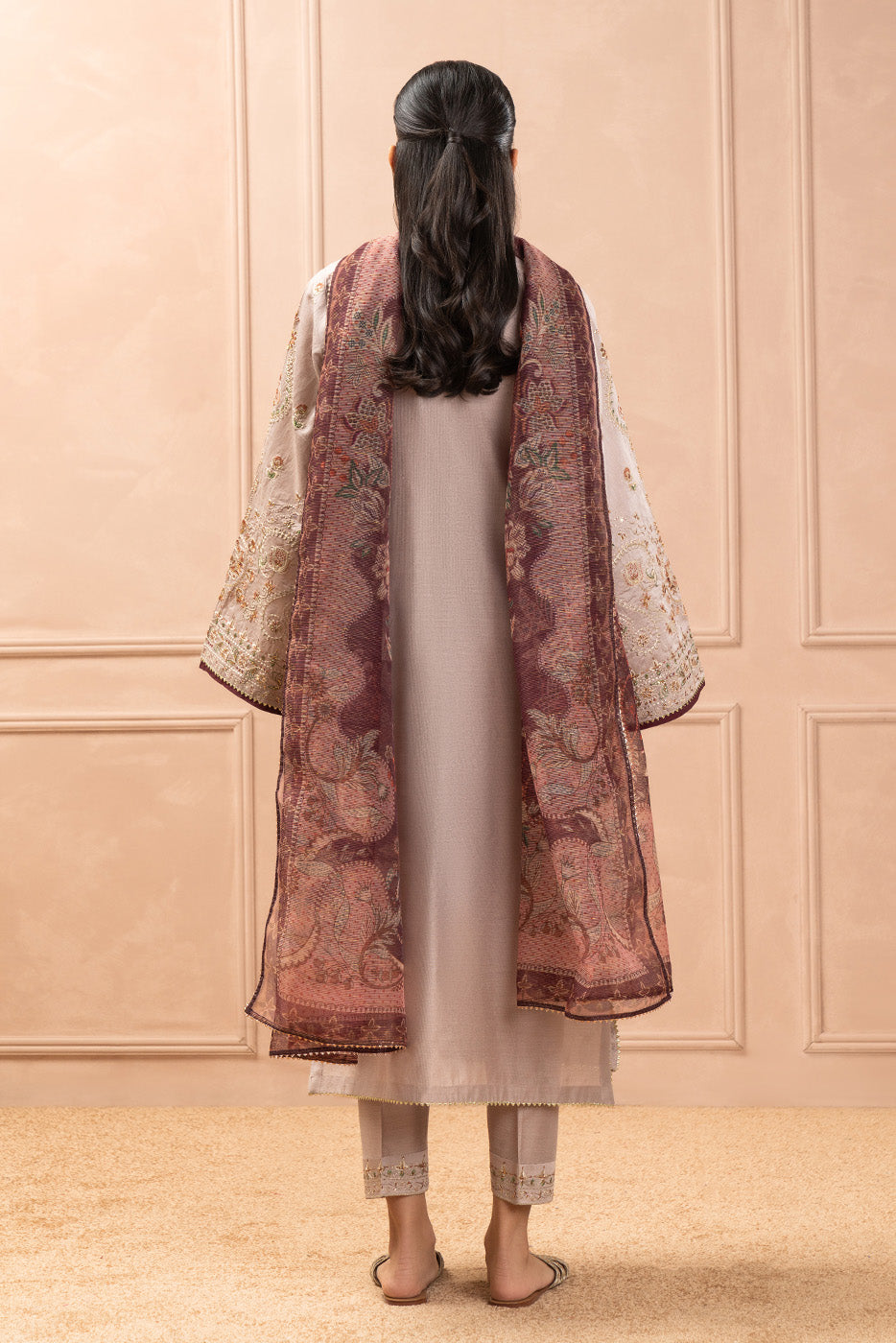 3 PIECE EMBROIDERED TWO TONE SUIT (LUXURY PRET)
