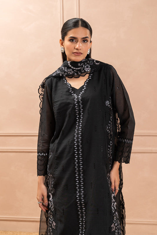 3 PIECE EMBROIDERED PAPER COTTON SUIT (LUXURY PRET)