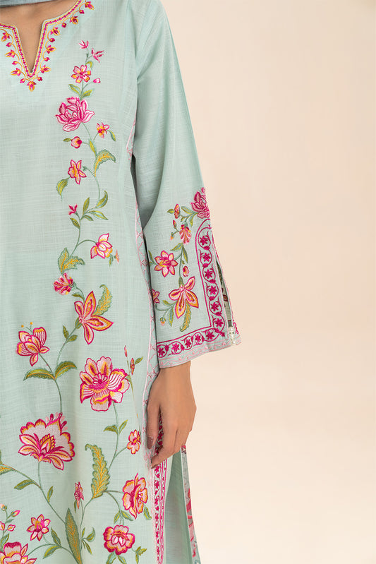 3 PIECE EMBROIDERED TWO WAY SLUB SUIT (PRET)