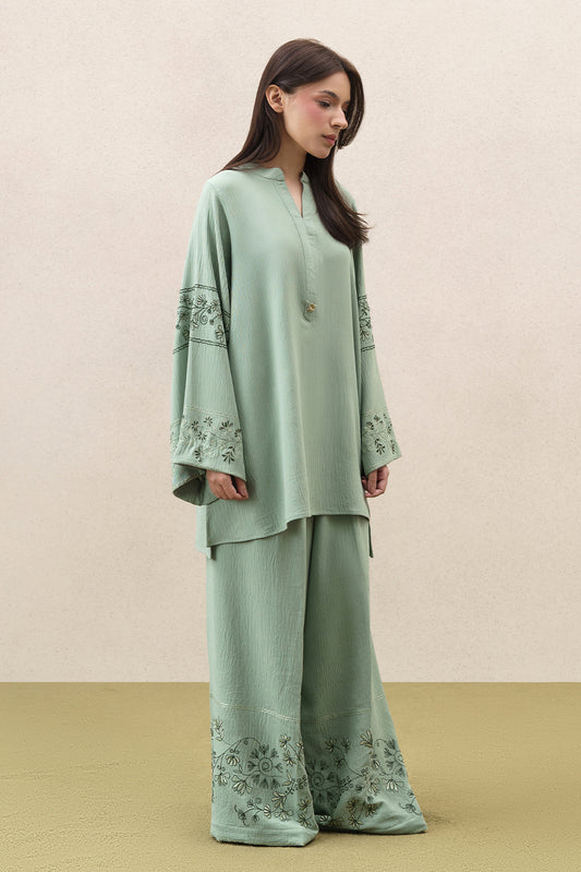 2 PIECE EMBROIDERED POLY CREPE SUIT (FLOW)