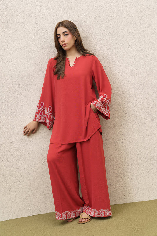 EMBROIDERED POLY CREPE DRESS (FLOW)