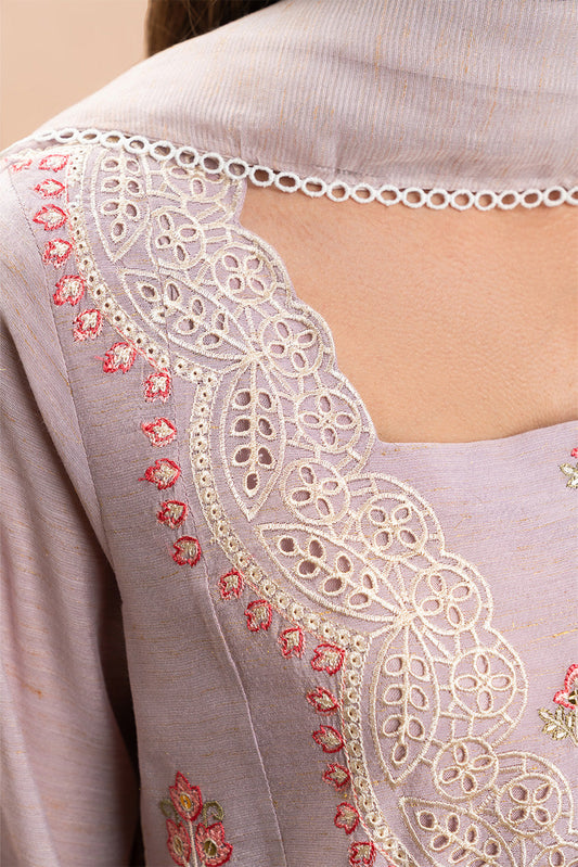 3 PIECE EMBROIDERED GOLD ZARI SUIT (HIGH CASUAL)