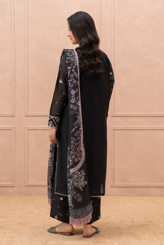 3 PIECE EMBROIDERED PAPER COTTON SUIT (LUXURY PRET)