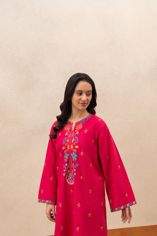 2 PIECE EMBROIDERED SLUB LAWN SUIT (PRET)