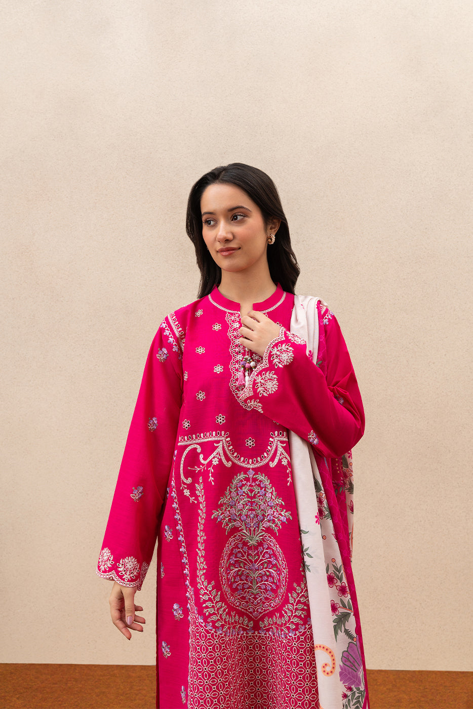 3 PIECE EMBROIDERED TWO WAY SLUB SUIT (HIGH CASUAL)