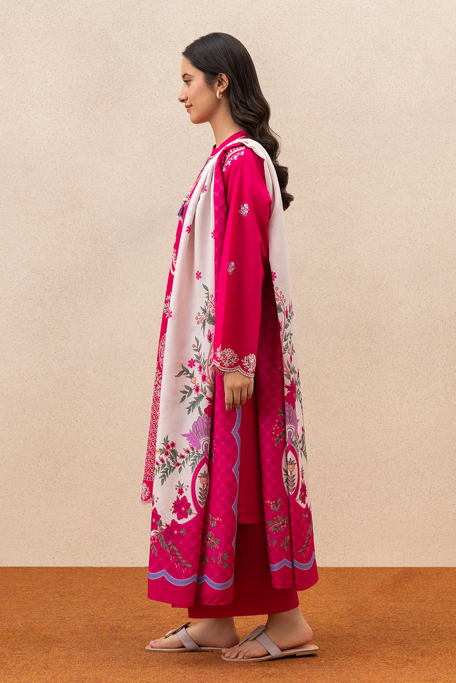 3 PIECE EMBROIDERED TWO WAY SLUB SUIT (HIGH CASUAL)