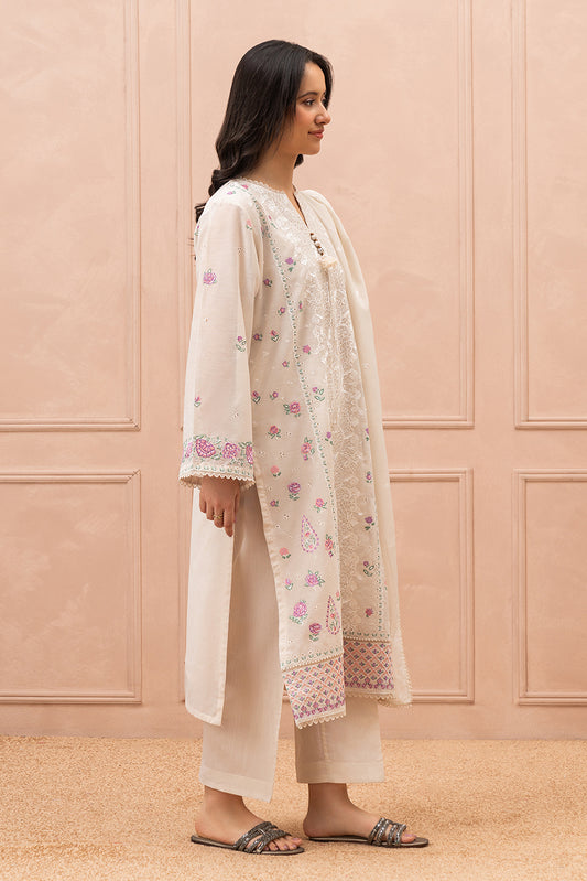 3 PIECE EMBROIDERED PAPER COTTON SUIT (HIGH CASUAL)