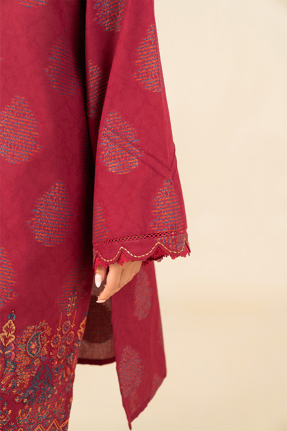 3 PIECE EMBROIDERED  REVERSE JACQUARD SUIT-FUSCHIA DREAM (UNSTITCHED)