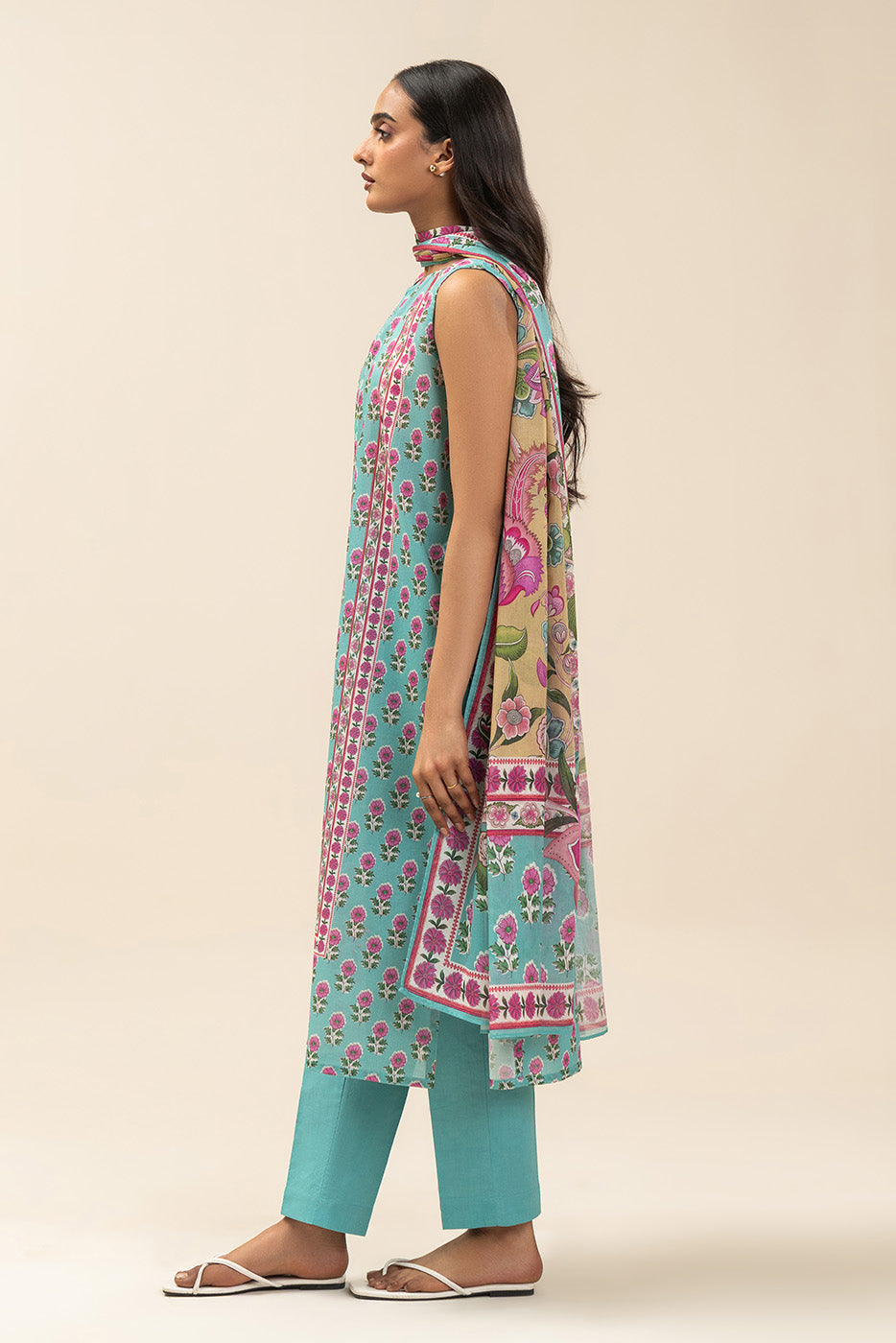 3 PIECE PRINTED LAWN SUIT-CYAN FANTASY (UNSTITCHED)