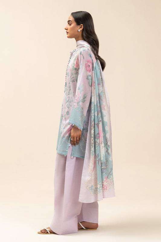 3 PIECE PRINTED LAWN SUIT-IILAC BLUSH (UNSTITCHED)