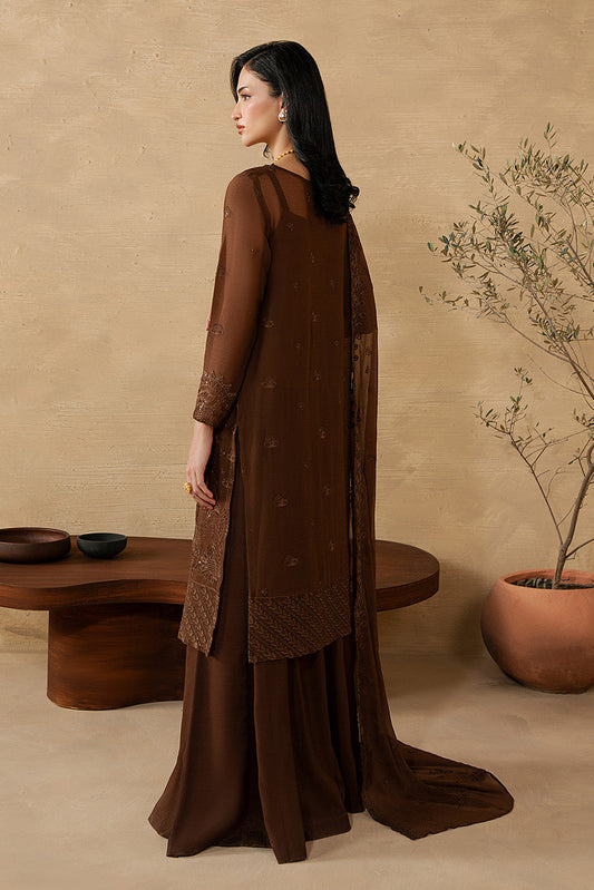 4 PIECE EMBROIDERED CHIFFON SUIT-MOCHA CRÌöME (LUXURY UNSTITCHED)
