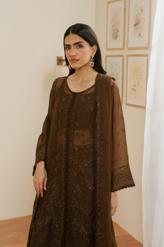 4 PIECE EMBROIDERED CHIFFON SUIT-MOCHA CRÈME (LUXURY UNSTITCHED)