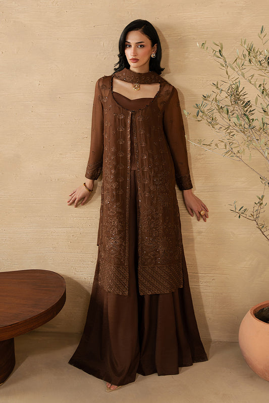 4 PIECE EMBROIDERED CHIFFON SUIT-MOCHA CRÌöME (LUXURY UNSTITCHED)
