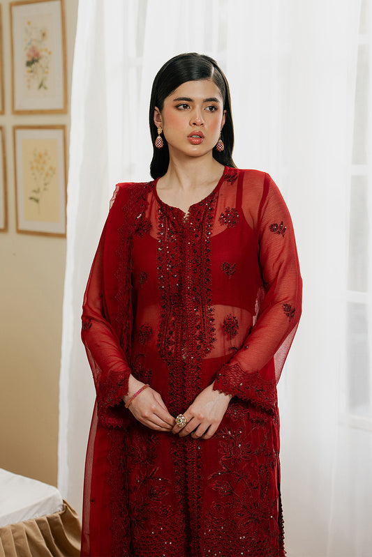 4 PIECE EMBROIDERED CHIFFON SUIT-DEEP INFERNO (LUXURY UNSTITCHED)