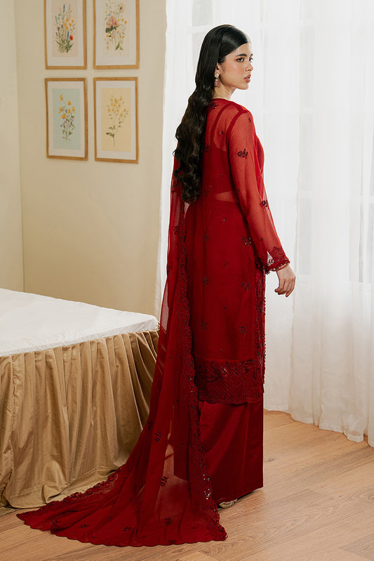 4 PIECE EMBROIDERED CHIFFON SUIT-DEEP INFERNO (LUXURY UNSTITCHED)