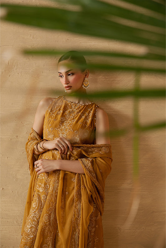 4 PIECE EMBROIDERED CHIFFON SUIT-GOLD SECRET (LUXURY UNSTITCHED)
