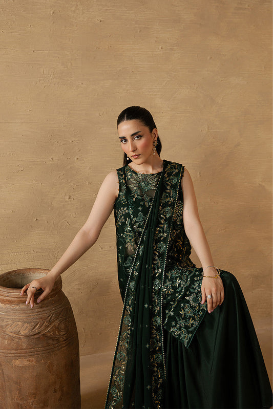 4 PIECE EMBROIDERED CHIFFON SUIT-EVERGREEN GROVE (LUXURY UNSTITCHED)