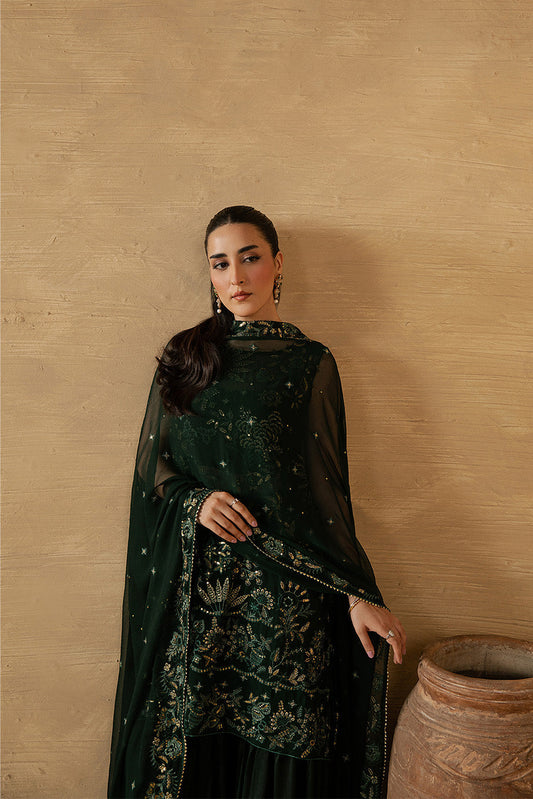 4 PIECE EMBROIDERED CHIFFON SUIT-EVERGREEN GROVE (LUXURY UNSTITCHED)