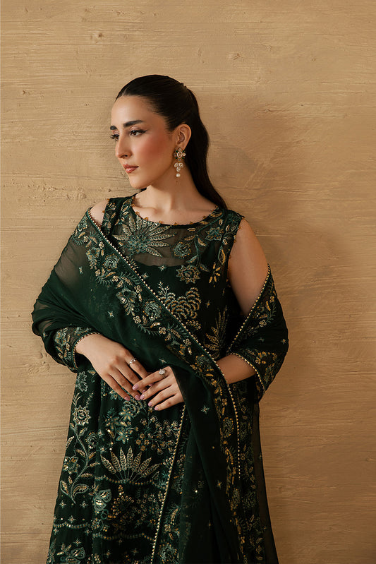 4 PIECE EMBROIDERED CHIFFON SUIT-EVERGREEN GROVE (LUXURY UNSTITCHED)