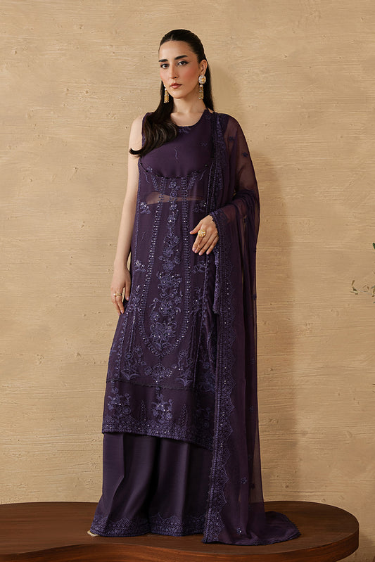 4 PIECE EMBROIDERED CHIFFON SUIT-FEMME NOIR (LUXURY UNSTITCHED)