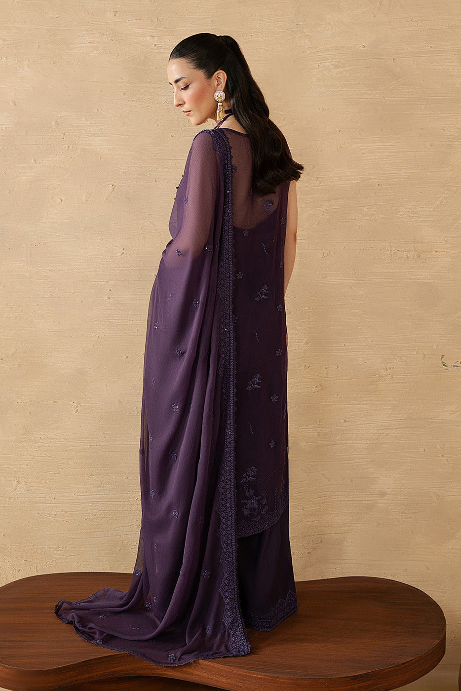 4 PIECE EMBROIDERED CHIFFON SUIT-FEMME NOIR (LUXURY UNSTITCHED)