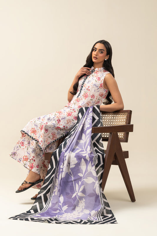 3 PIECE PRINTED LAWN SUIT-SOFT FERN (UNSTITCHED)