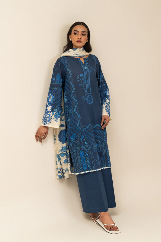 3 PIECE PRINTED LAWN SUIT-AZURE TRIBE (UNSTITCHED)