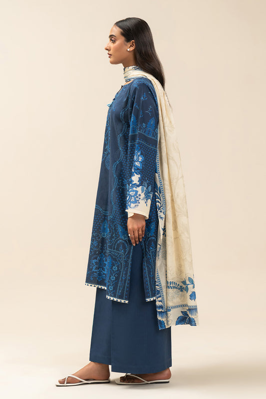 3 PIECE PRINTED LAWN SUIT-AZURE TRIBE (UNSTITCHED)