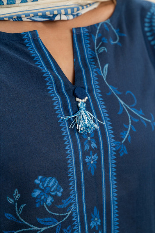 3 PIECE PRINTED LAWN SUIT-AZURE TRIBE (UNSTITCHED)