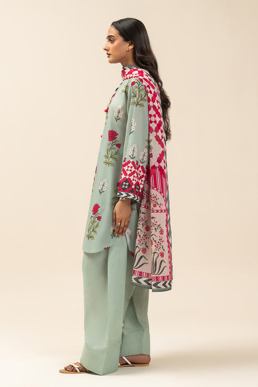 3 PIECE PRINTED LAWN SUIT-SPRING ESCAPE (UNSTITCHED)