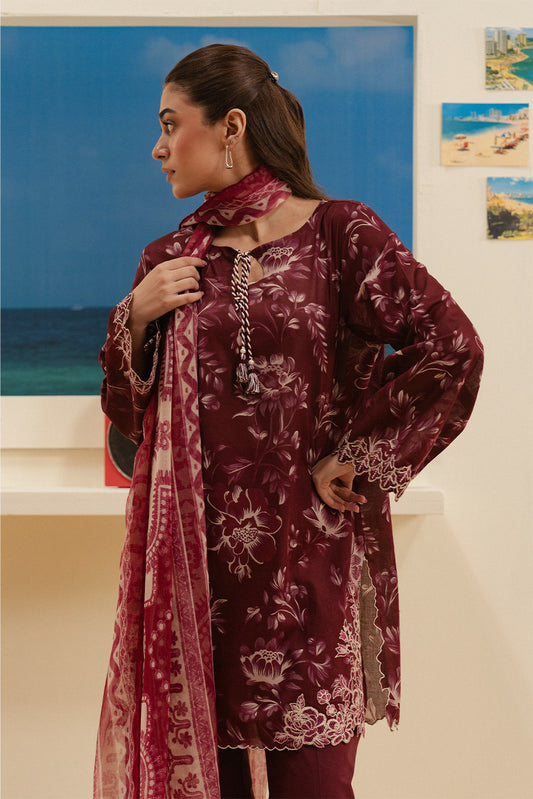 3 PIECE EMBROIDERED LAWN SUIT-SCARLET VINE (UNSTITCHED)
